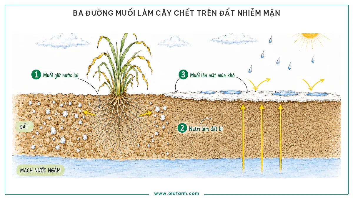 Đất nhiễm mặn: cỏ Vetiver chịu được tới đâu và cải tạo đất mặn thế nào?