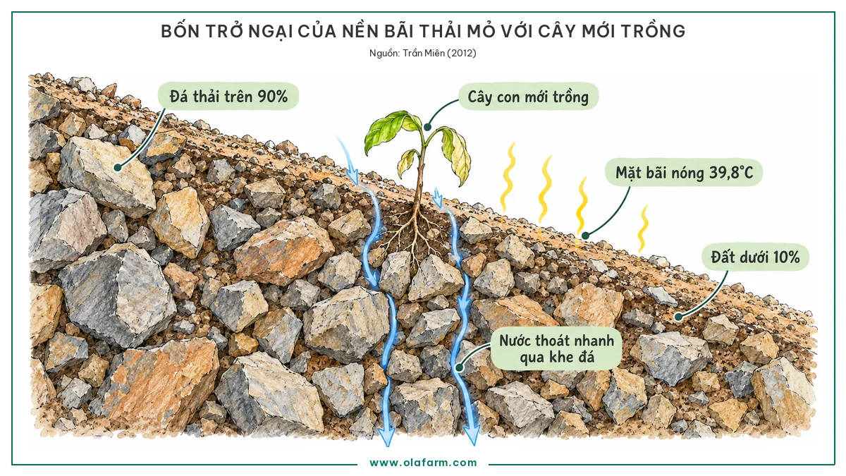 Trồng cây trên bãi thải mỏ: chọn loài nào cho từng lứa phục hồi