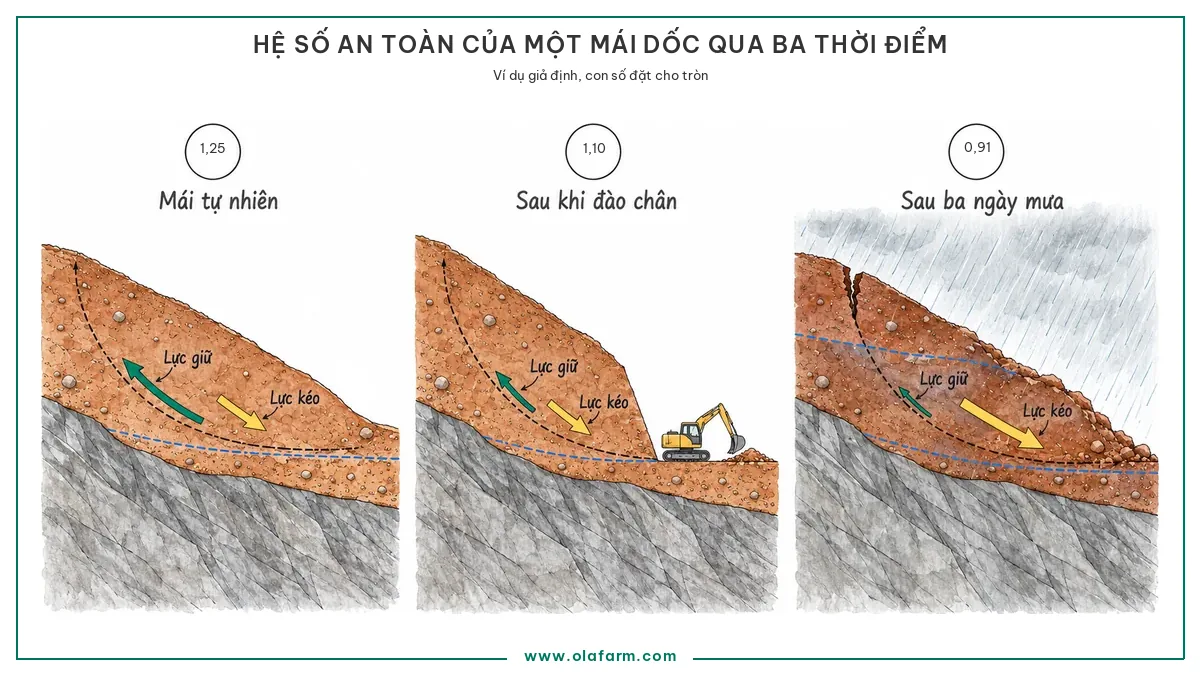 Hệ số an toàn mái dốc: các thông số ảnh hưởng và giải pháp cải thiện